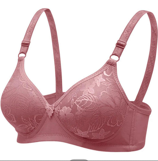 Pink Floral Lace Padded Bra for Daily Wear